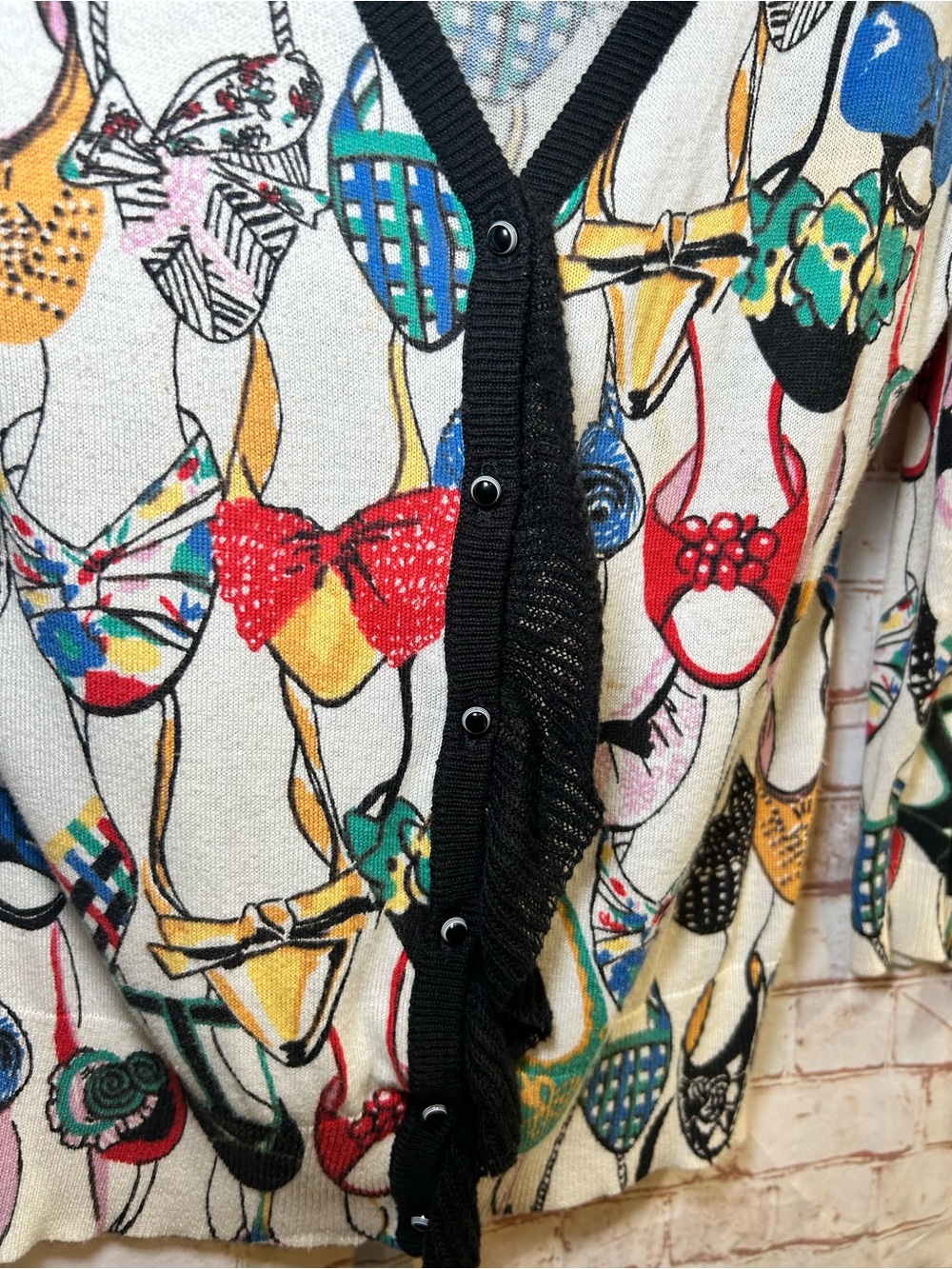 Anthropologie Imelda Shoe Print Cardigan Novelty Quirky Fun Sweater Size Small - Picture 5 of 6
